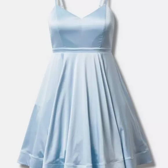 Torrid Mini Satin Skater Dress In "Skyway" Blue- NWT- Size 24 - Picture 4 of 7